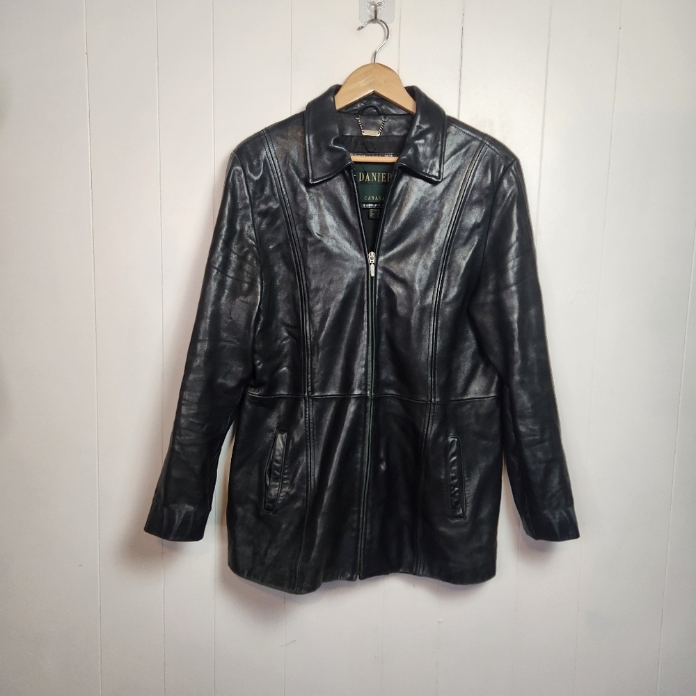 Vintage 90s Danier Black Blazer Leather Jacket Coat Minimalist Womens Size 12